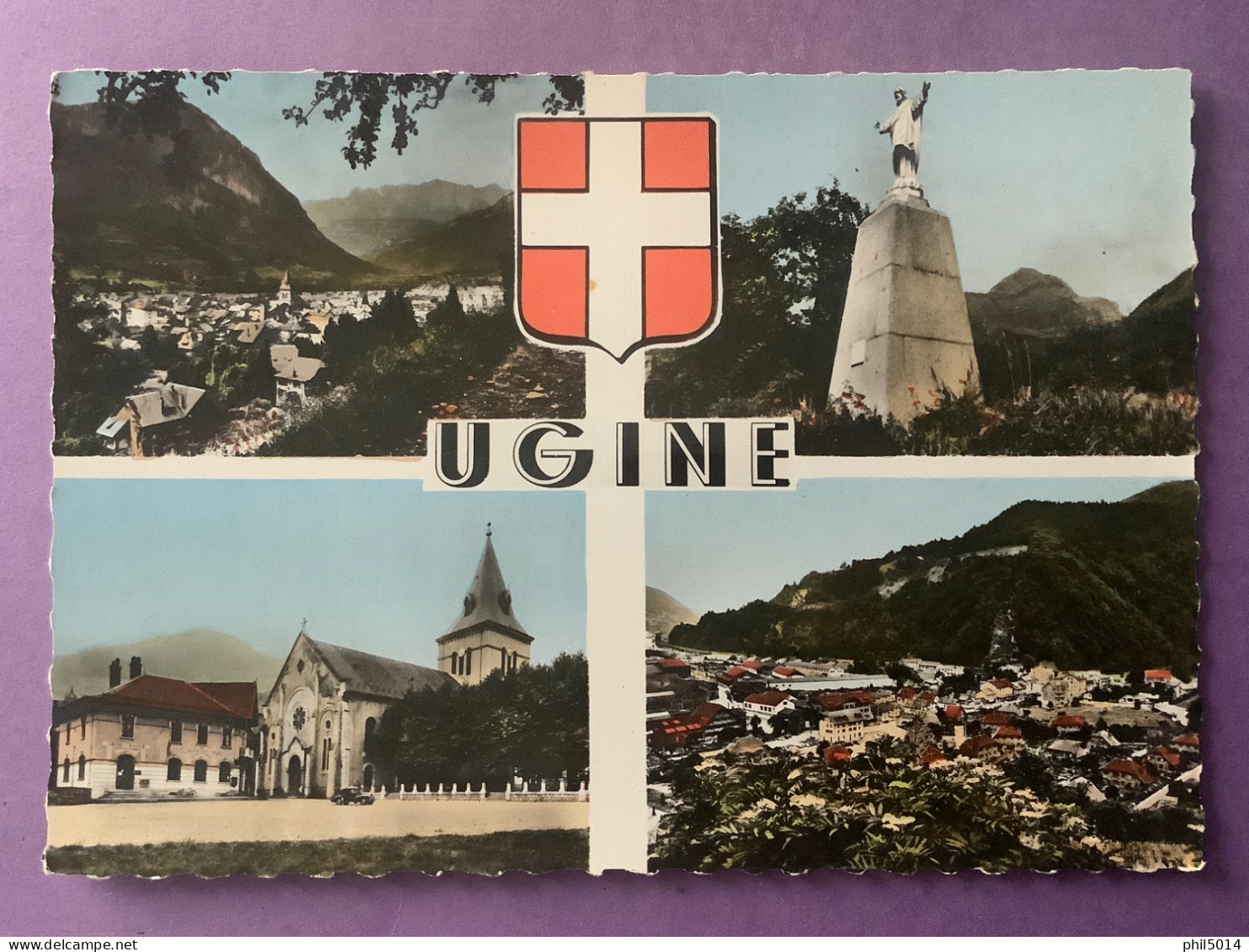 73  CPSM     UGINE   Multivues Avec Blason   4 Vues    Très Bon état - Ugine