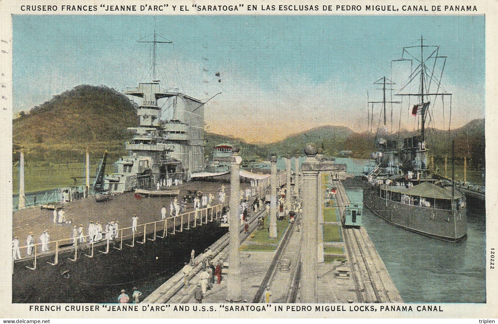 French Cruiser "Jeanne D'Arc" And U.S.S "Saratoga" In Pedro Miguel Locks - Canal Zone Stamp - Panama