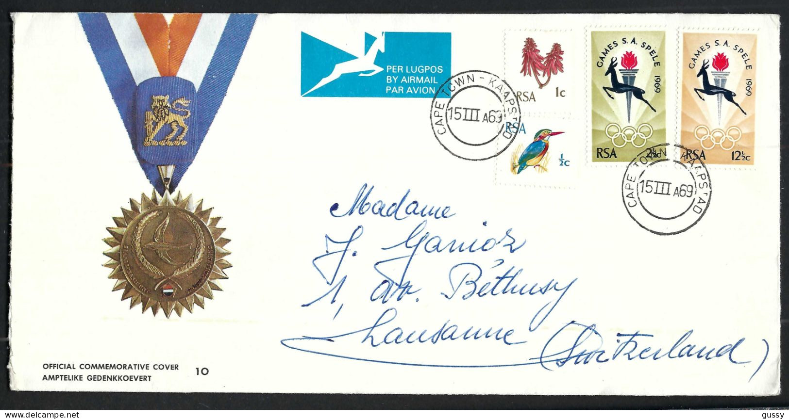 UNION SUD-AFRICAINE Ca.1972: LSC De CAPE TOWN à Lausanne (Suisse) - Briefe U. Dokumente