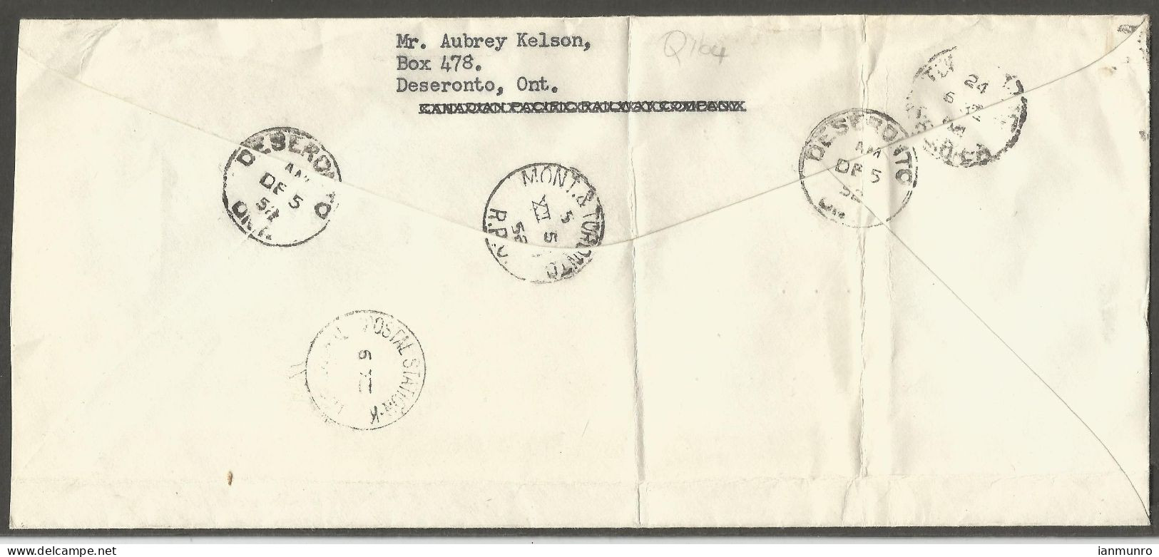 1952 Registered Cover 26c Forestry/Postes RPO CDS Deseronto Ont To Toronto Ontario - Postal History