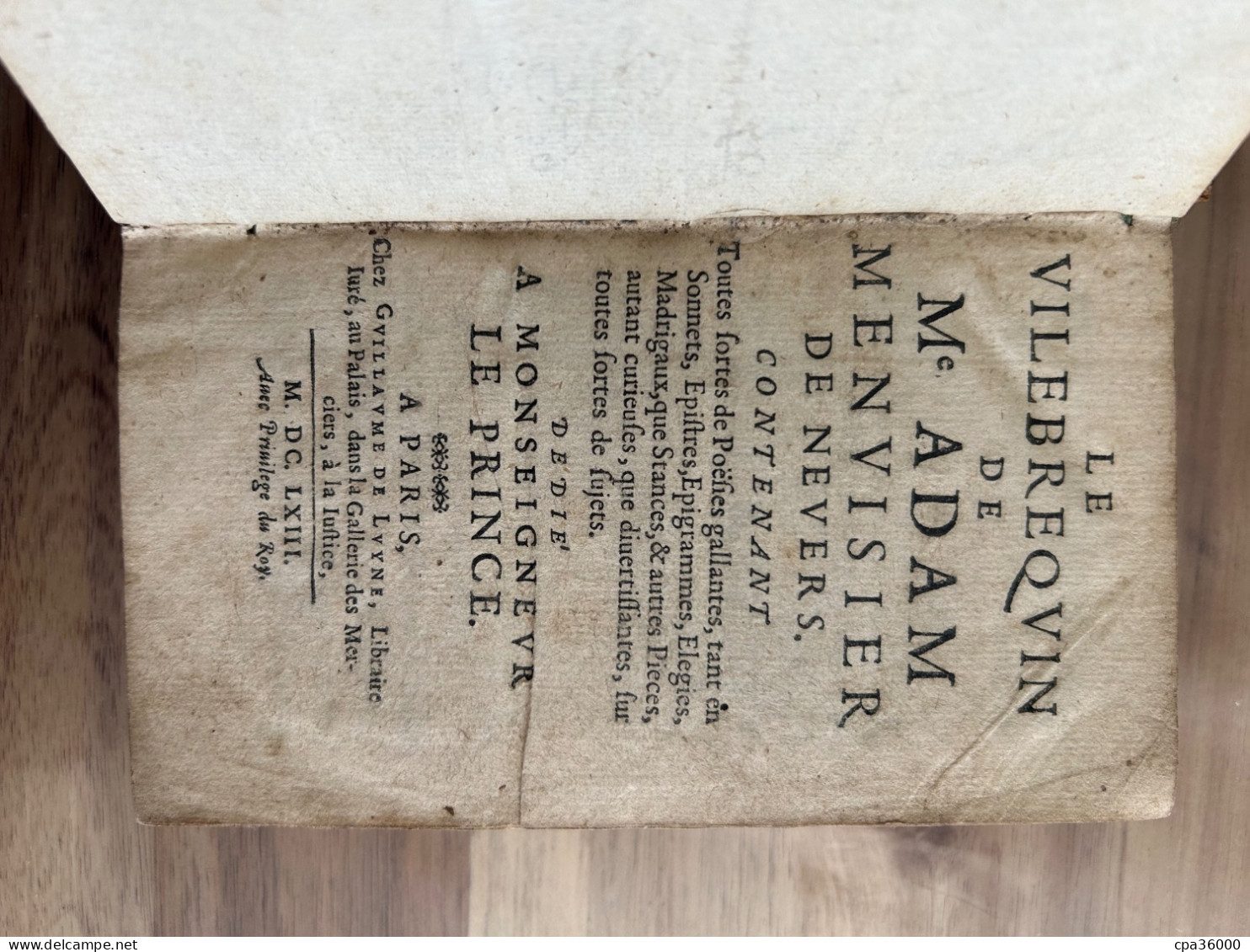 Livre Rare EO 1663 Le Vilebrequin De Me ADAM Menuisier De Nevers - Jusque 1700