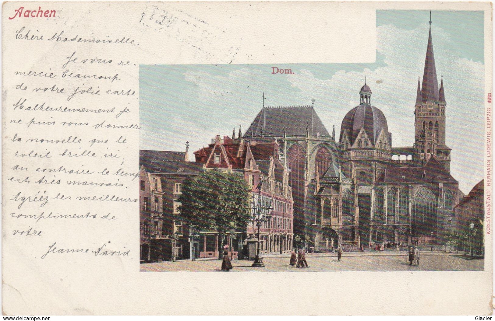 N°83 Sur CP Expédié De Verviers (1901)  Vers Bruxelles + Griffe à L'origine MORESNET - Sur Cpa Aachen - Balkenstempel: Bahnpoststempel