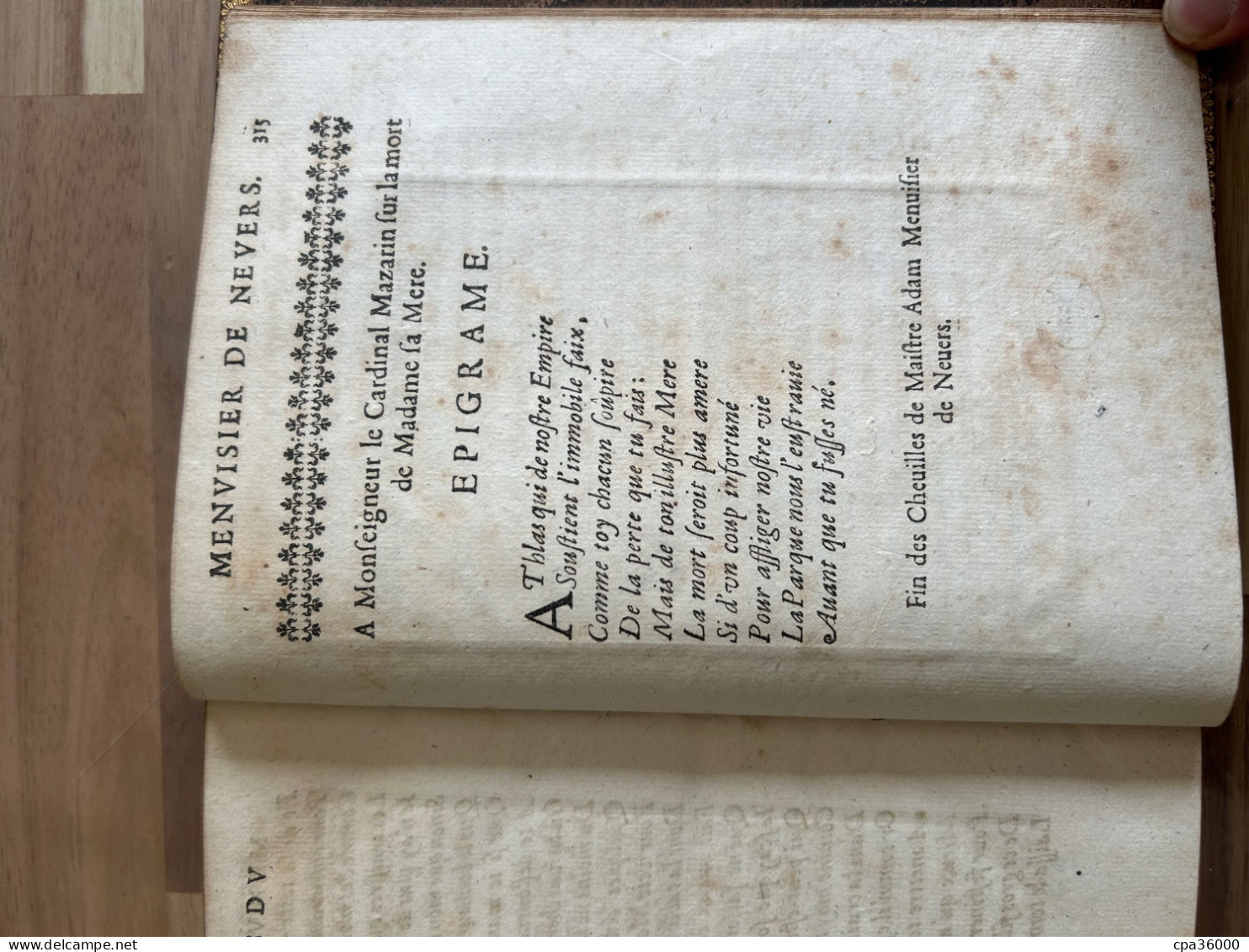 Livre rare relier EO 1644 les chevilles de Me ADAM menuisier de Nevers