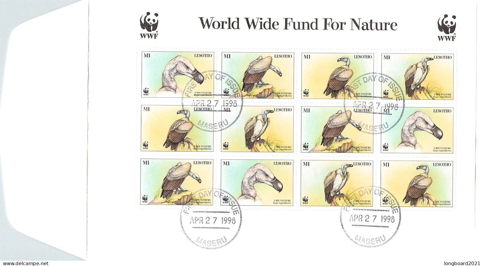 LESOTHO - FDC 1998 WWF - CAPE VULTURE -MINISHEET- / 4130 - Lesotho (1966-...)