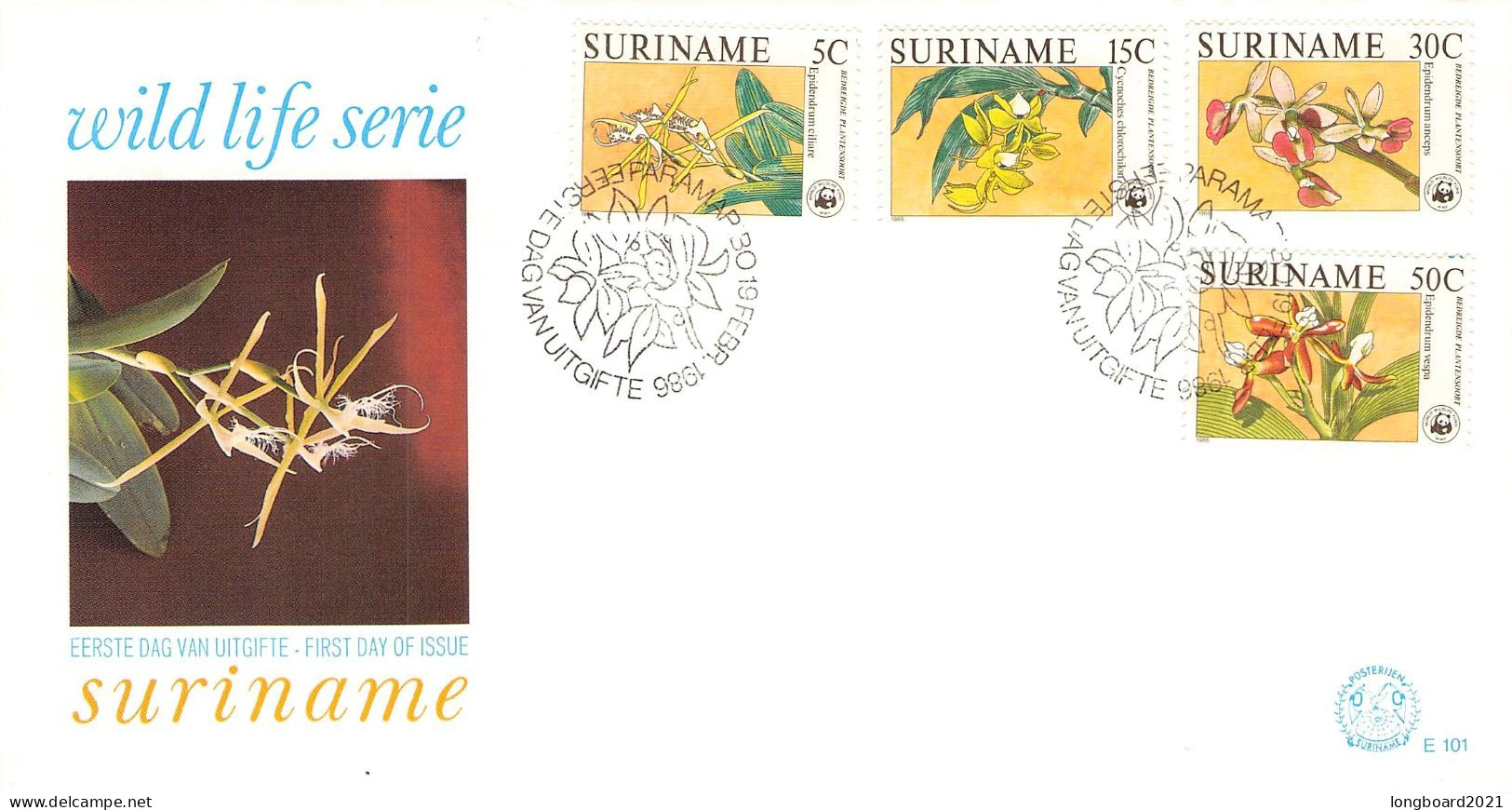 SURINAME - FDC 1986 WWF - WILD LIFE / 4131 - Surinam