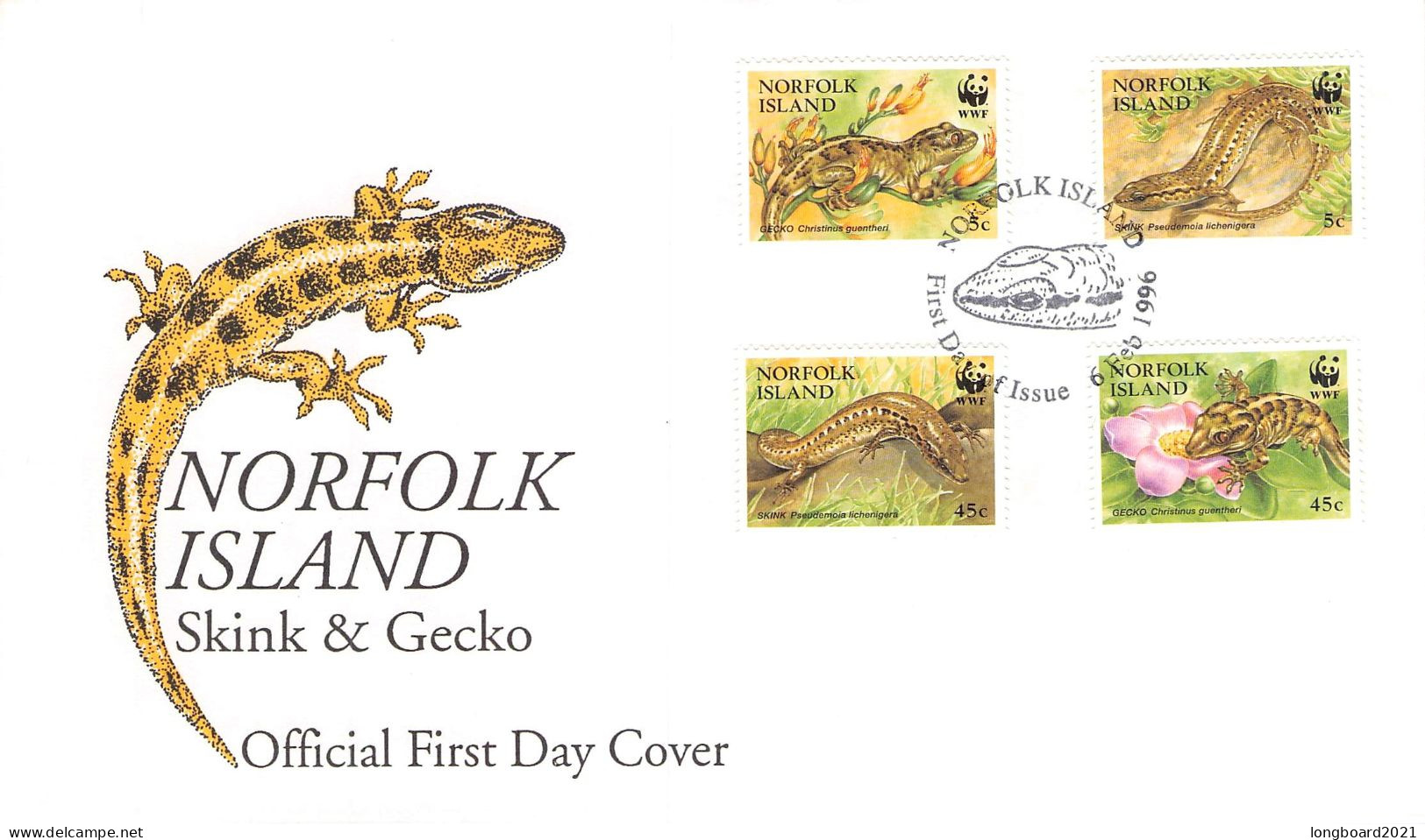 NORFOLK ISLAND - FDC 1996 WWF - SKINK & GECKO / 4132 - Norfolk Island