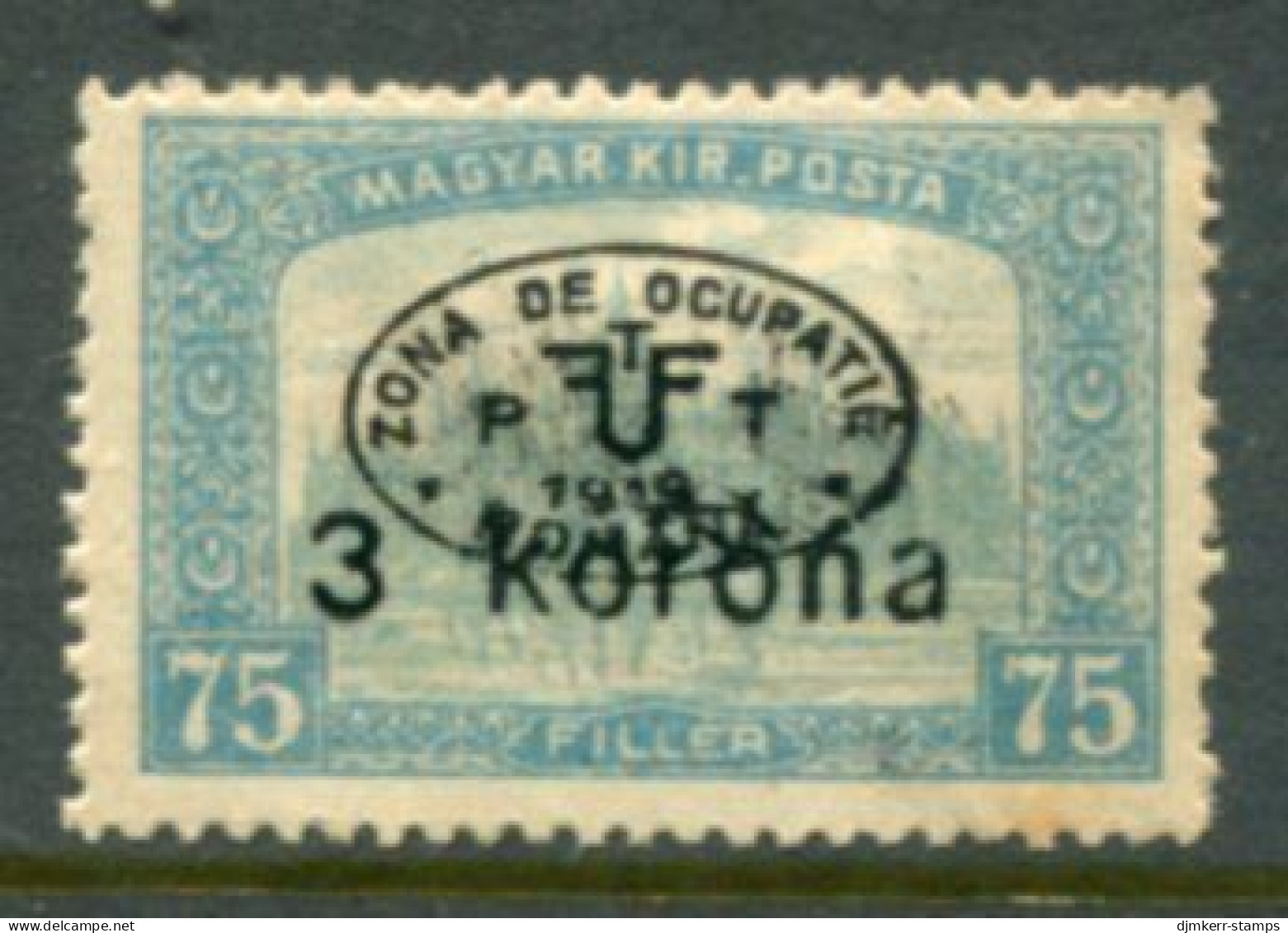 DEBRECEN 1919  3 Kr. On 75f Parliament With Black Overprint LHM / *   Michel 34 - Debreczin