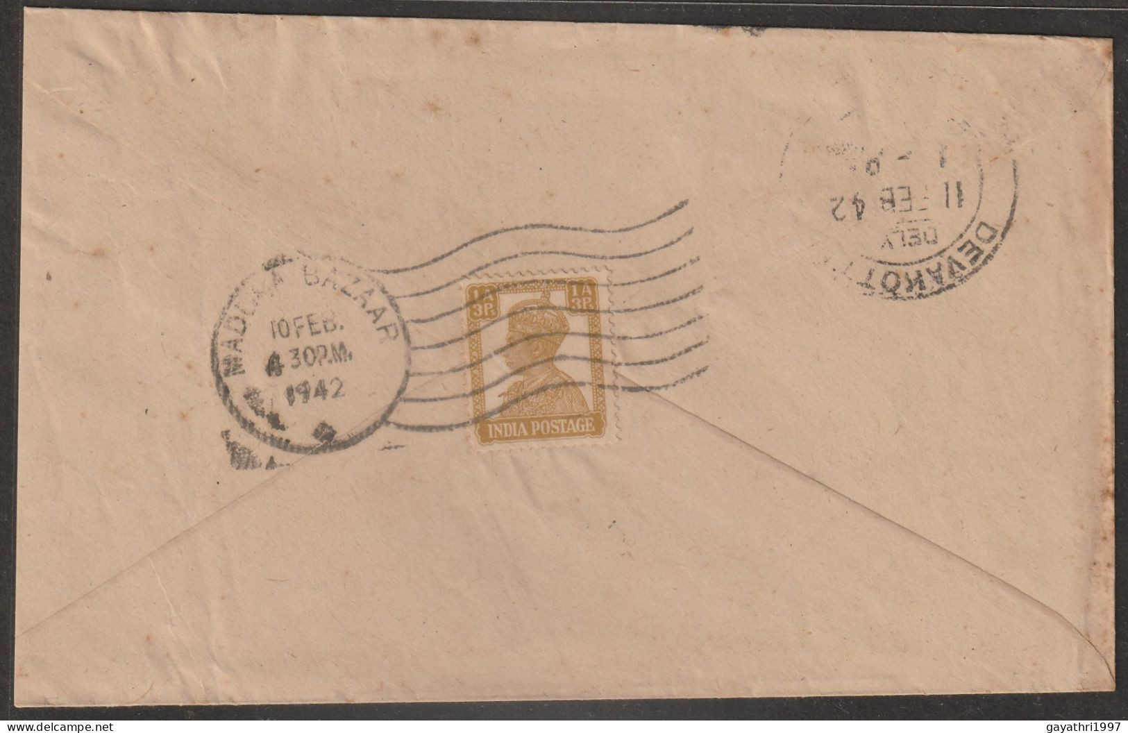 India 1942 K G VI Stamp On Cover With Machine Cancellation Good Condition (a74) - Storia Postale