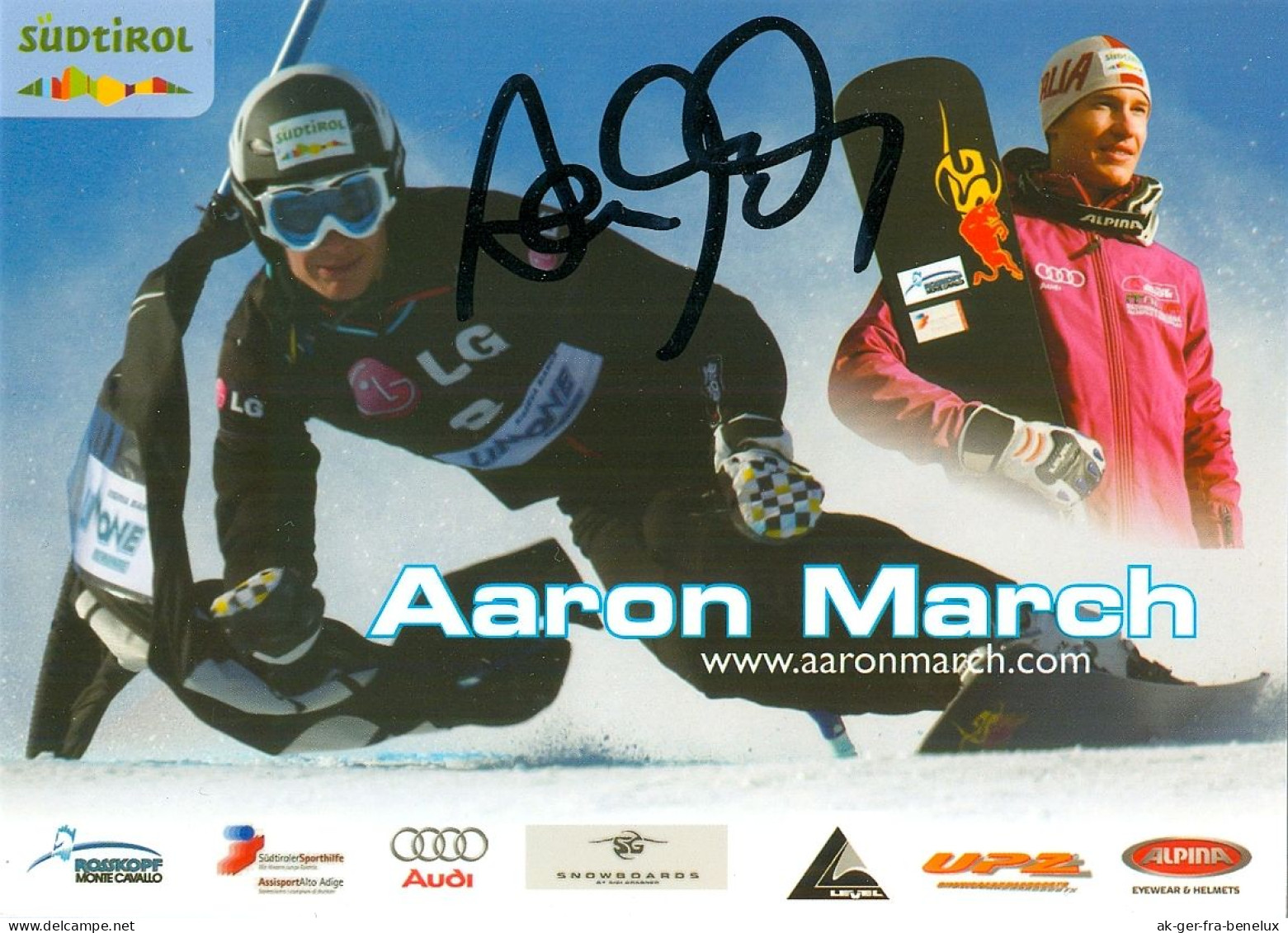 Autogramm AK Snowboarder Aaron March Brixen Bressanone Südtirol Italia Olympia Olympionike FIS FISI Funes-Villnoess FIS - Autogramme