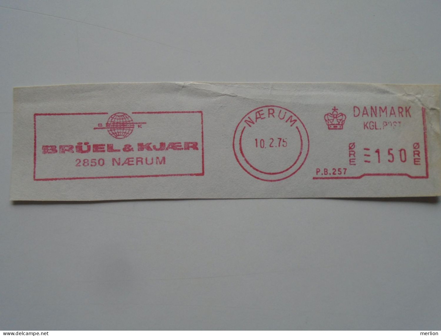 D200472 Red  Meter Stamp Cut- EMA - Freistempel  - Denmark -Danmark - NAERUM- Brüel & Kjaer 1975 - Franking Machines (EMA)