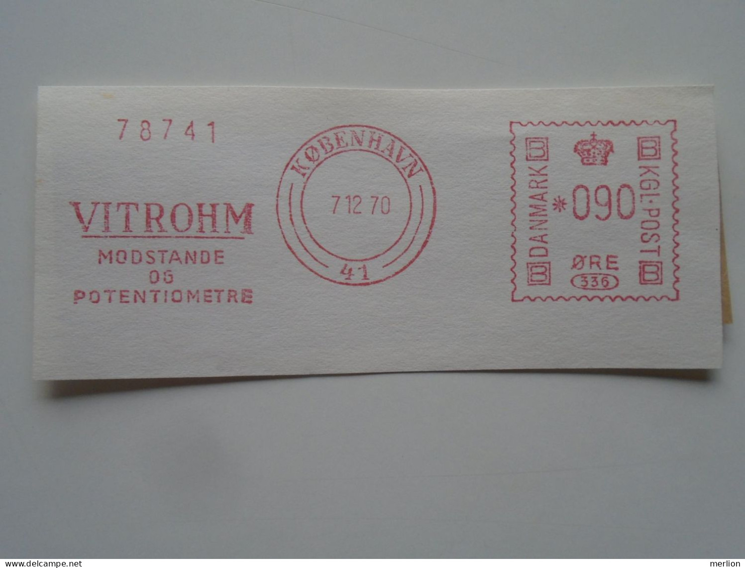 D200476   Red  Meter Stamp Cut- EMA - Freistempel  - Denmark -Danmark -  1970 Kobenhavn - VITROHM -Electro - Franking Machines (EMA)