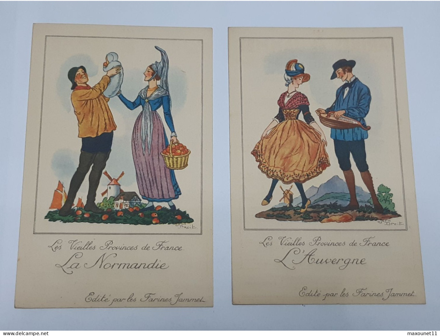 Illustrateur Droit - Lot De 4 Cartes Normandie - Auvergne Avec Publicité De La Farine Jammet .. Lot10 - Droit