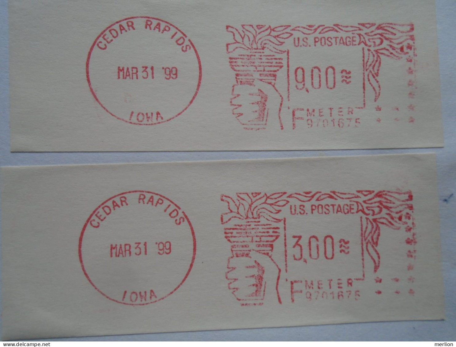 D200490 Red  Meter Stamp  Cut -EMA - Freistempel-United States USA Cedar Rapids 1999  IOWA - Lettres & Documents