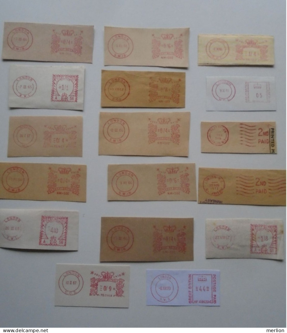 D200491 Red  Meter Stamp  Cut -EMA - Freistempel- UK - LONDON 1960-70's  Lot Of 17 Pcs - Franking Machines (EMA)