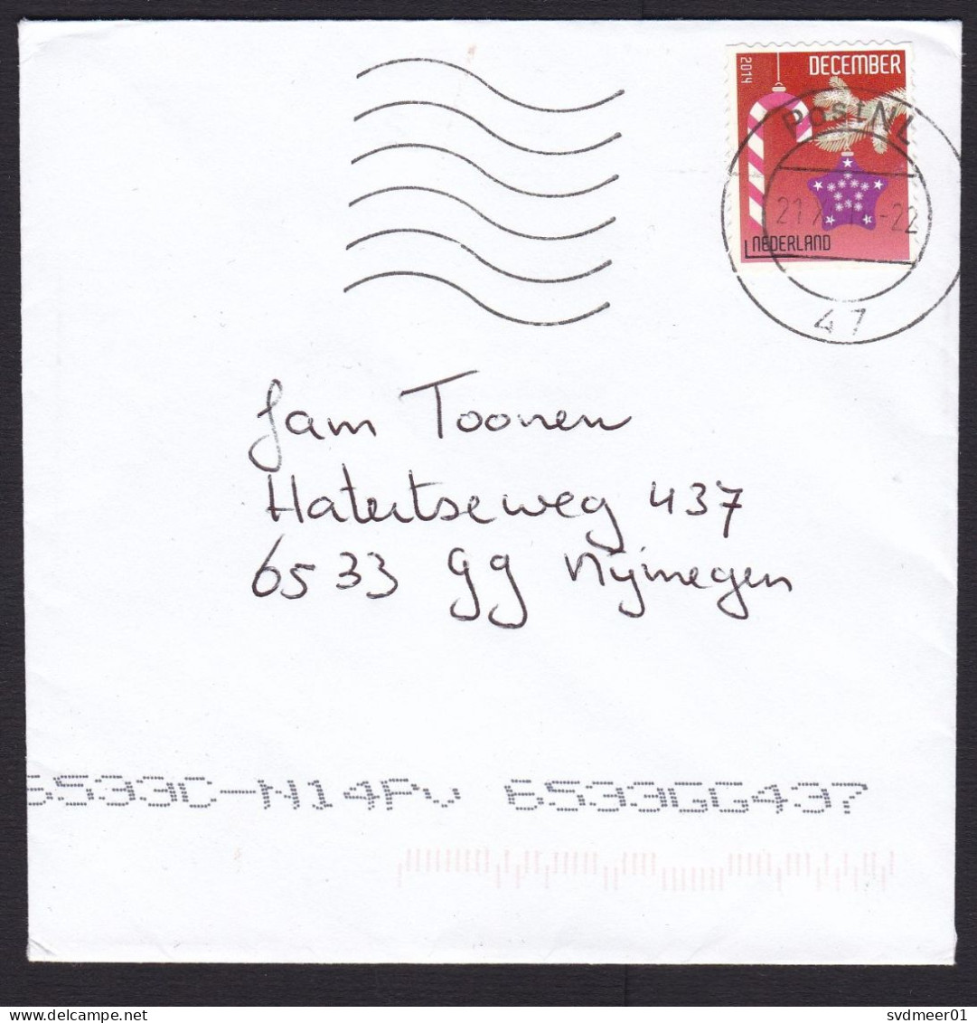 Netherlands: Cover, 2014, 1 Stamp, Christmas Decoration, Star, Candy Stick (traces Of Use) - Lettres & Documents