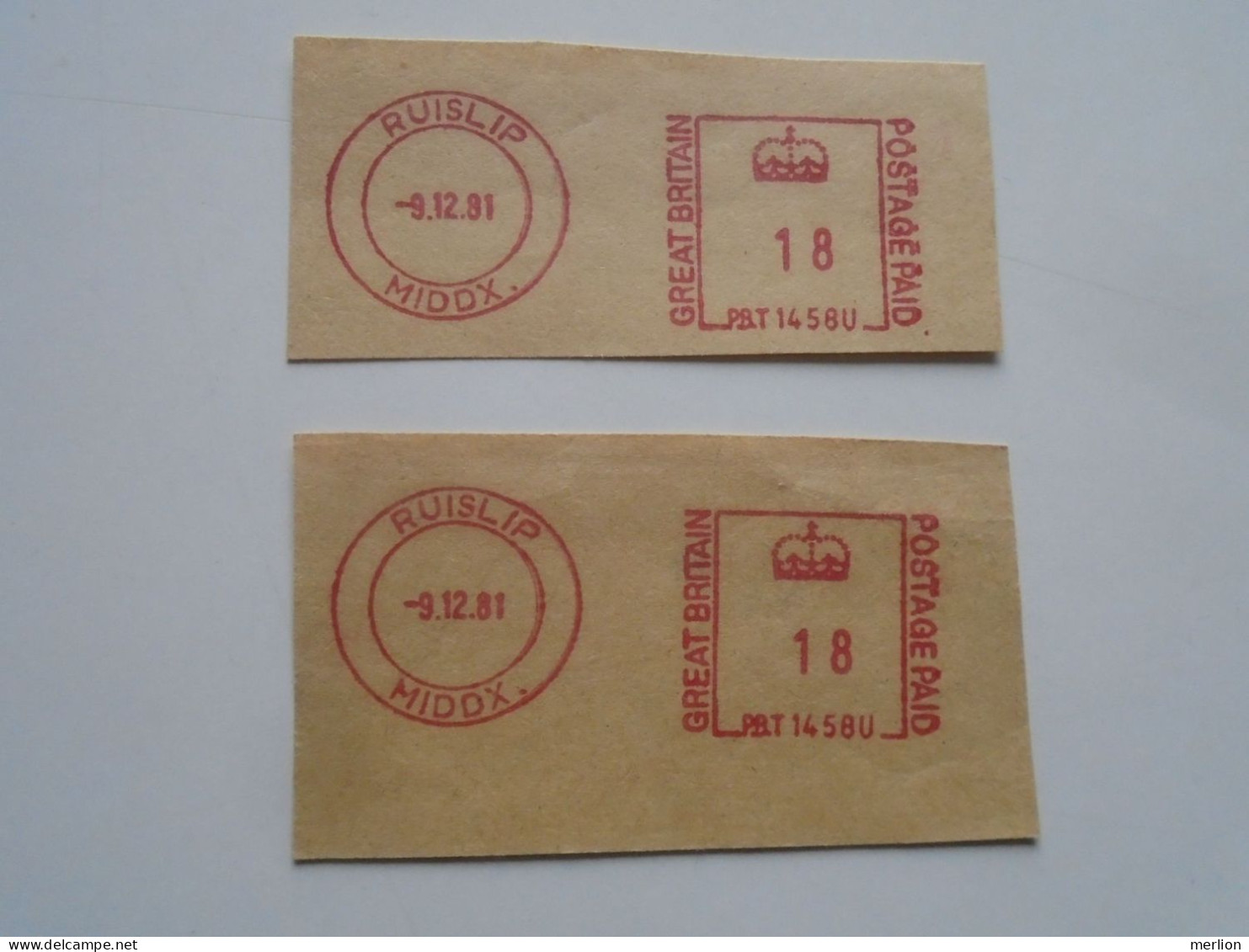 D200492 Red  Meter Stamp  Cut -EMA - Freistempel- UK -RUISLIP  1981 Lot Of 2 Pcs - Maschinenstempel (EMA)
