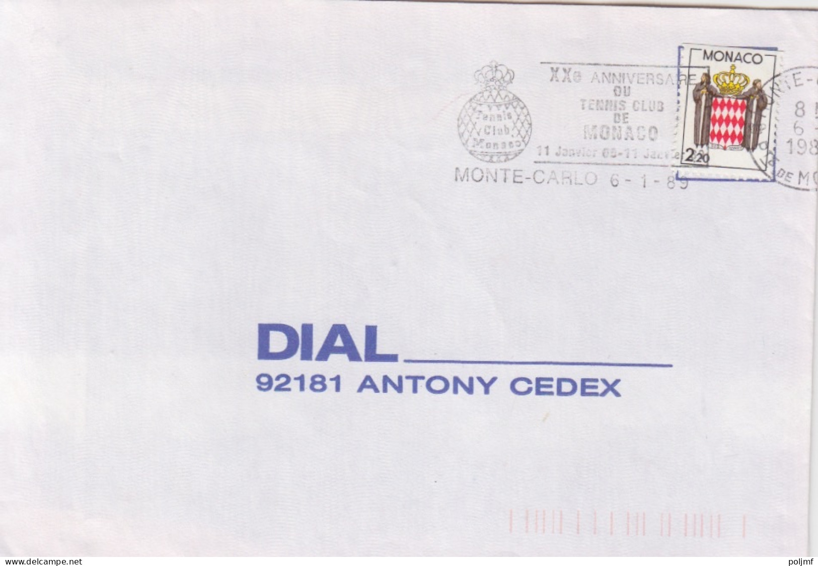 2 Lettres Obl. Sécap Monte Carlo Les 9/11/88 Et 6/1/89 Sur N° 1480 Et 1613 Pour La Maison DIAL à Antony - Covers & Documents