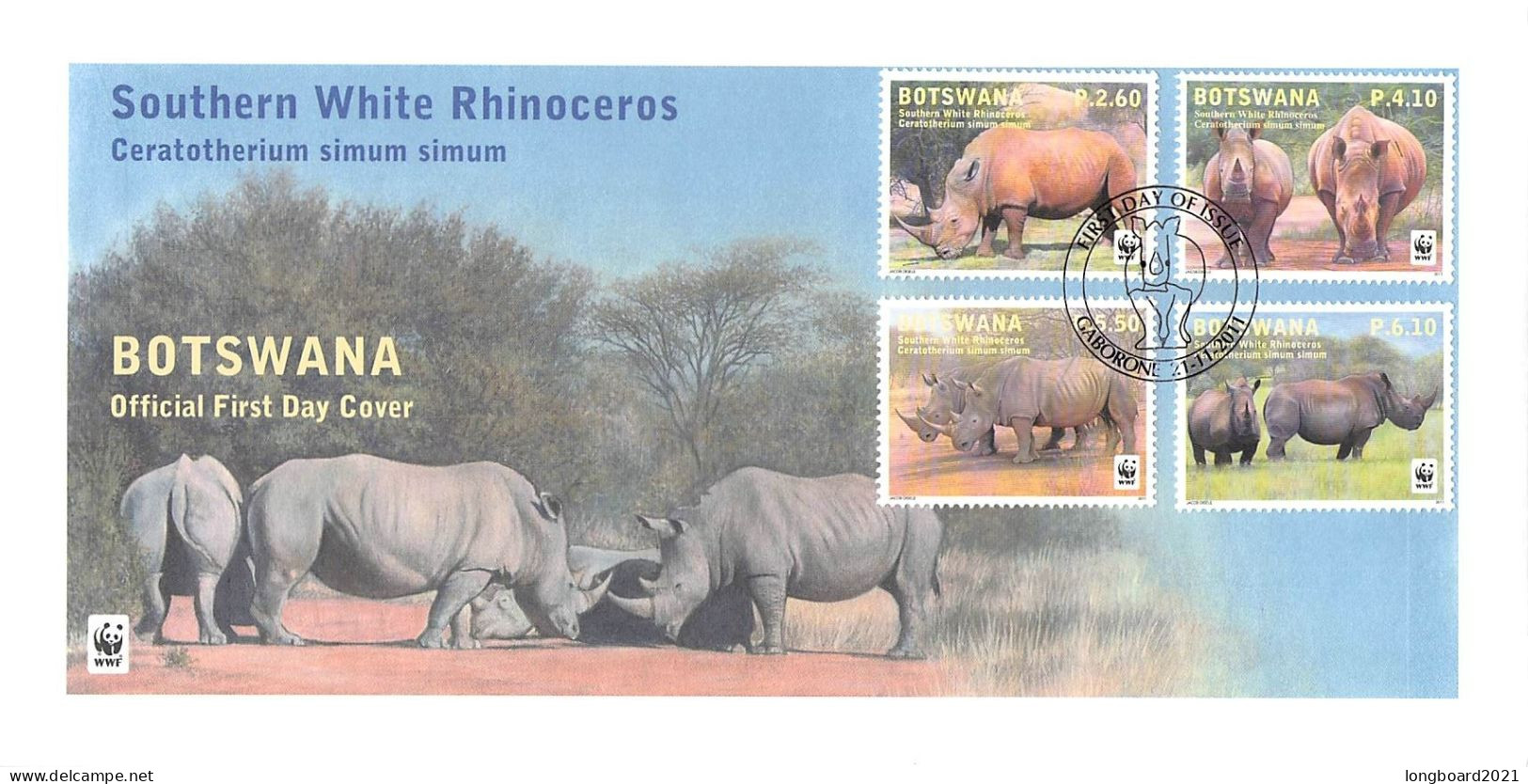 BOTSWANA - FDC 2011 WWF - RHINOCEROS / 4139 - Botswana (1966-...)