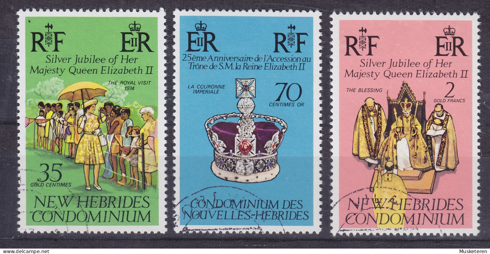 New Hebrides 1977 Mi. 441, 443, 445, QEII. Silver Jubilee (o) - Oblitérés