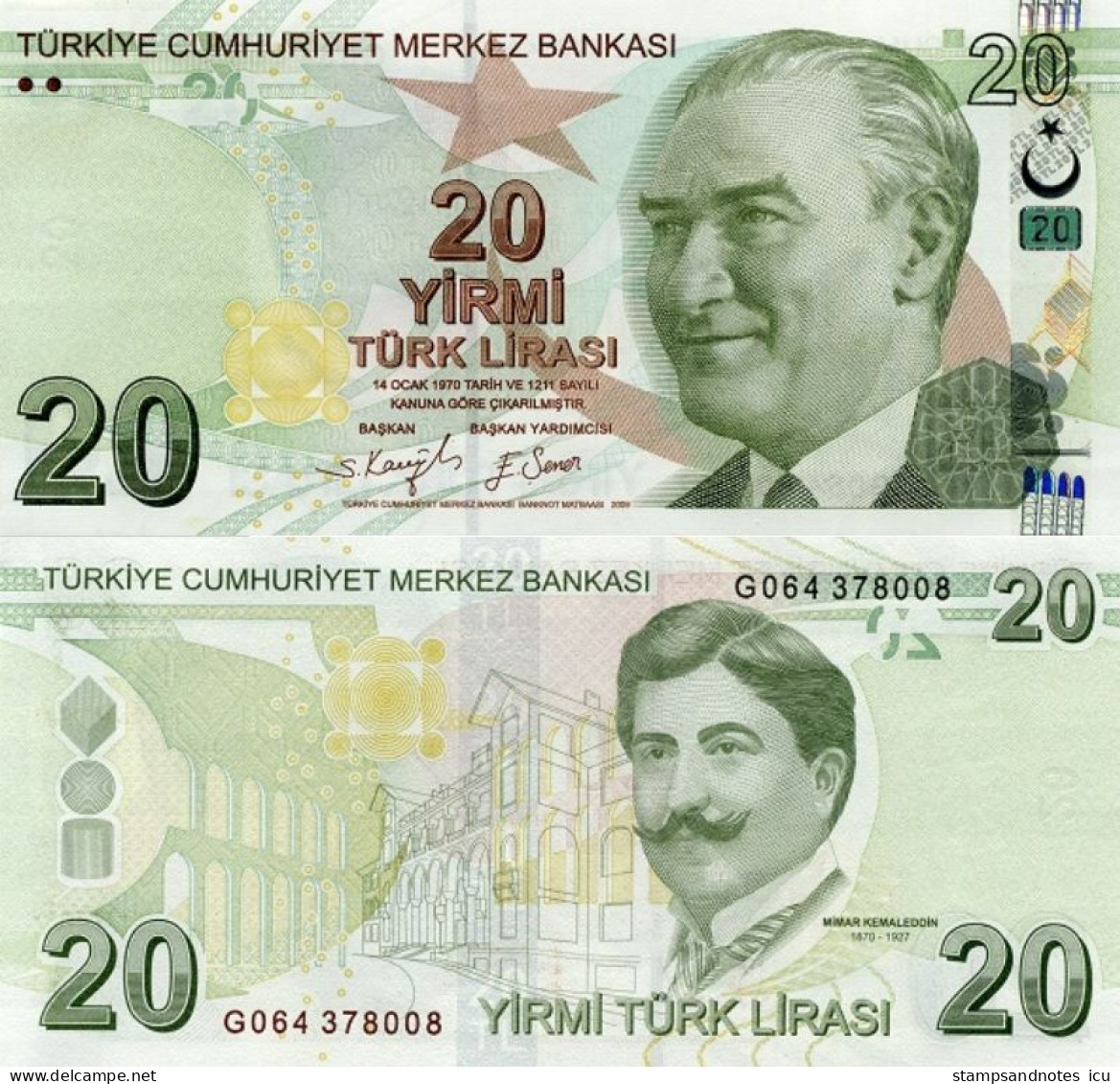 TURKEY 20 Lirasi L. 1970 / 2009 P 224 F UNC - Türkei