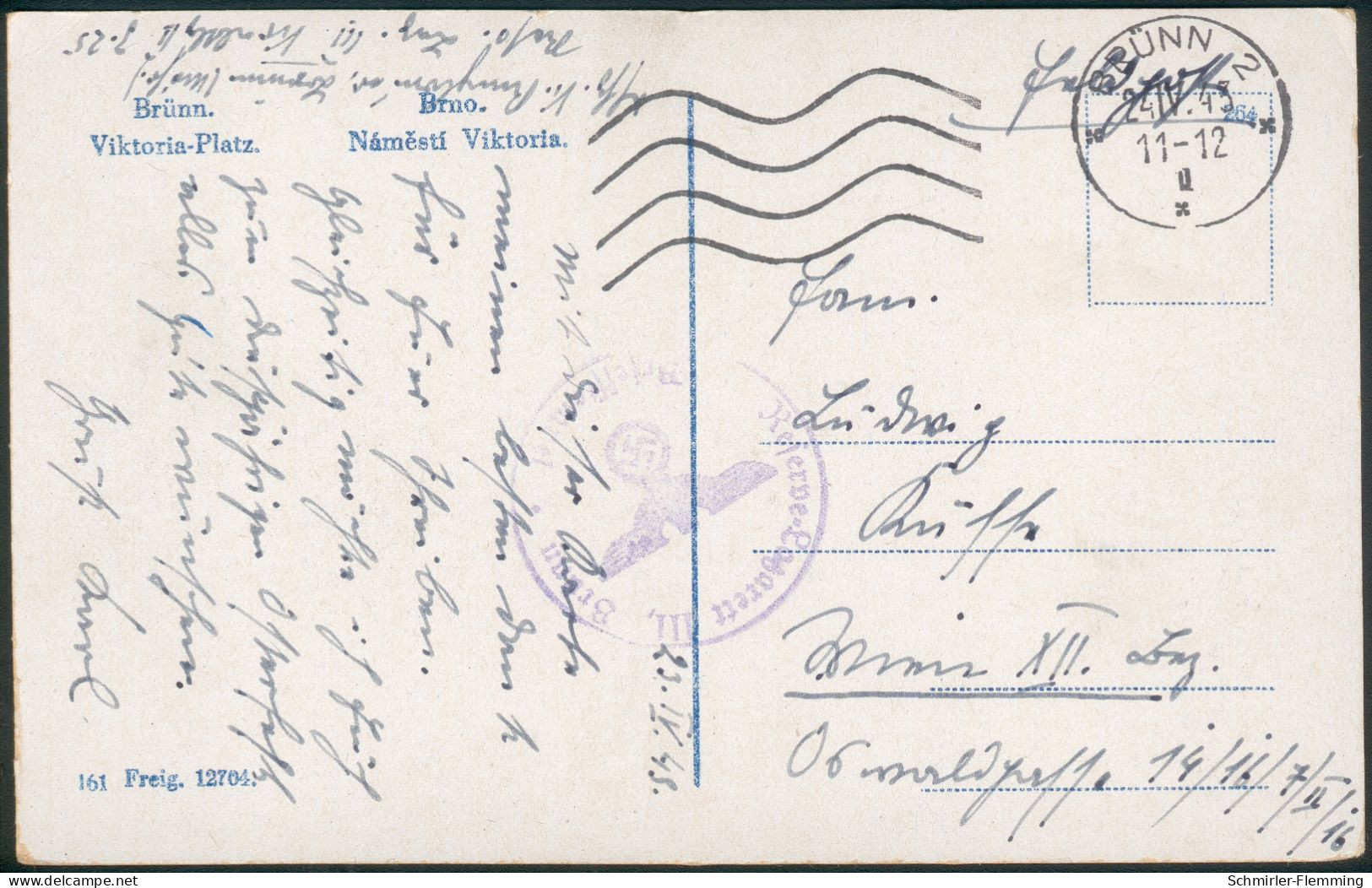 III. Reich Brünn Postkarte Mit Stempel Reserve-Lazarett III. Brünn Briefstempel, Victoriapaltz, 1943, S/w, II - Courriers De Prisonniers