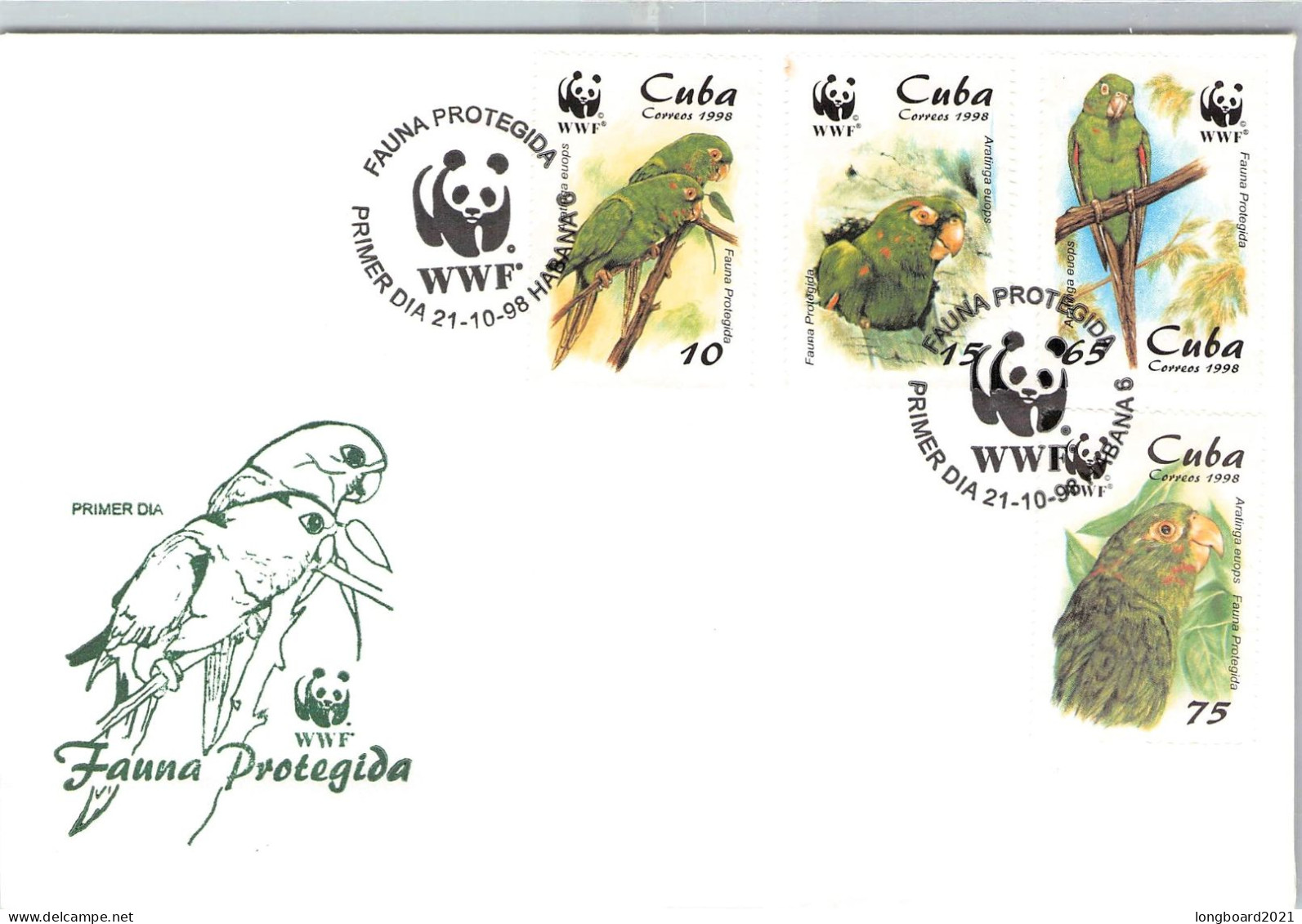 CUBA - FDC 1998 WWF - PARROT / 4146 - FDC