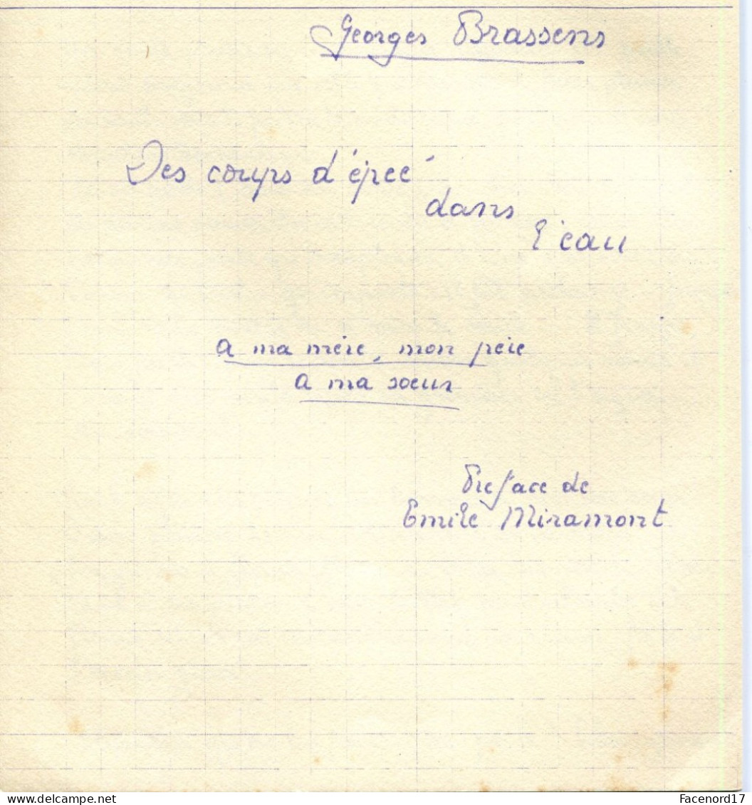 Recueil De Poèmes "des Coups D'épée Dans L'eau" De Georges Brassens 1942 Fac-similé Préface De Emile Miramont - Auteurs Français