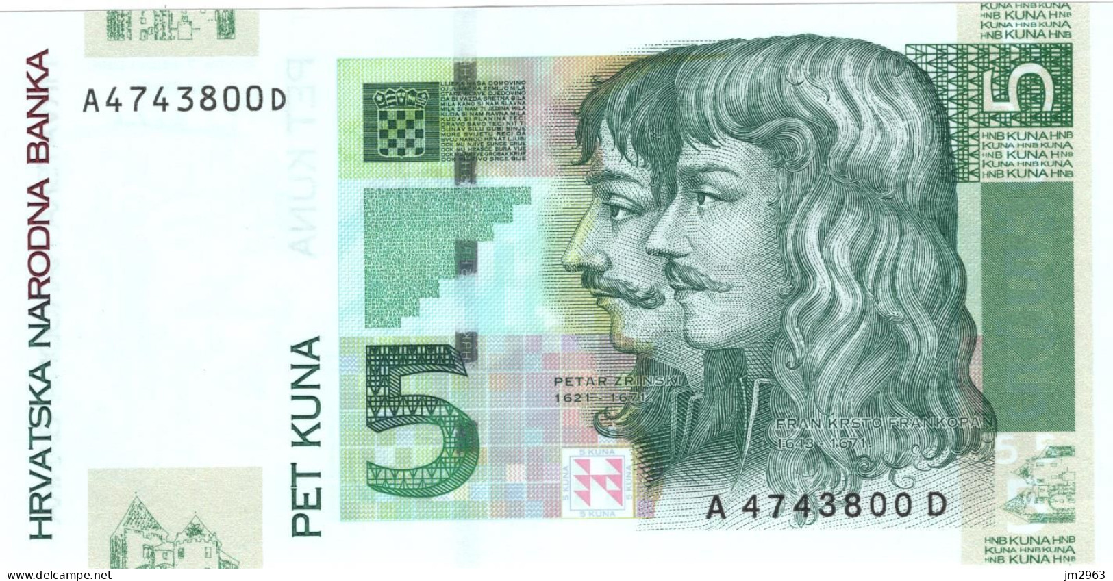 CROATIE 5 KUNA UNC 7.10.2001  A4743800D - Croazia