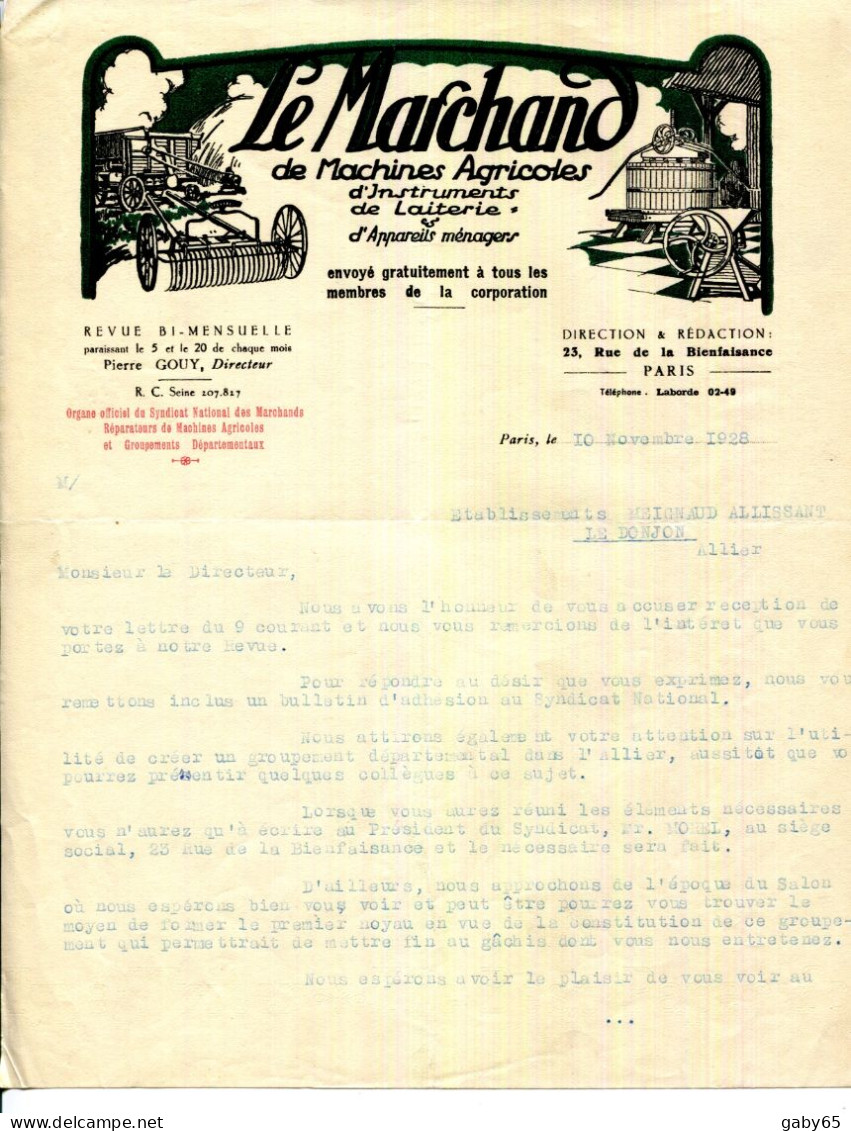 FACTURE.PARIS.LE MARCHAND DE MACHINES AGRICOLES D'INSTRUMENT DE LAITERIE.REVUE BI-MENSUELLE.23 RUE DE LA BIENFAISANCE. - Printing & Stationeries