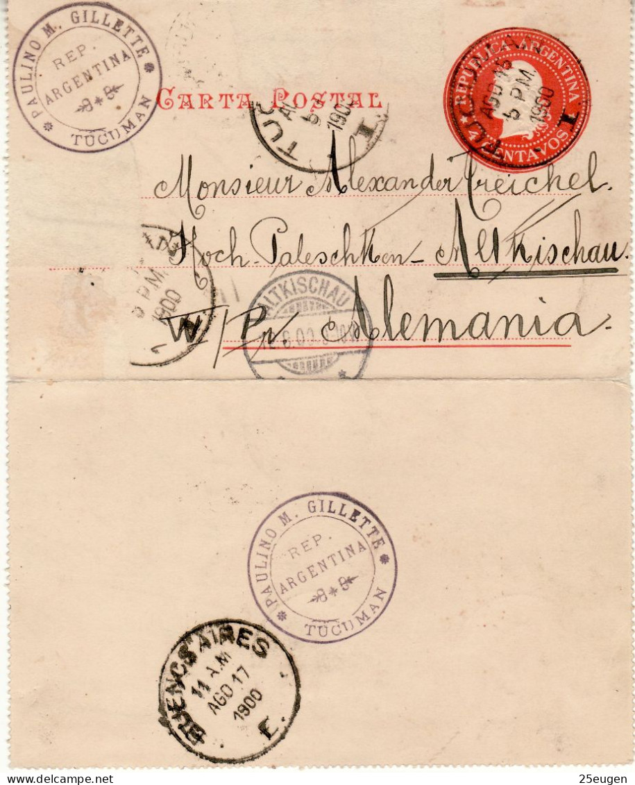 ARGENTINA 1900  LETTER CARD SENT FROM TUCUMAN TO ALTKISCHAU - Briefe U. Dokumente