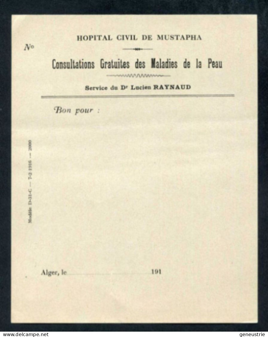 Billet De Nécessité "Hopital Cilvil De Mustapha (1916) Bon Pour ..." Alger - Algérie Française - Algerien