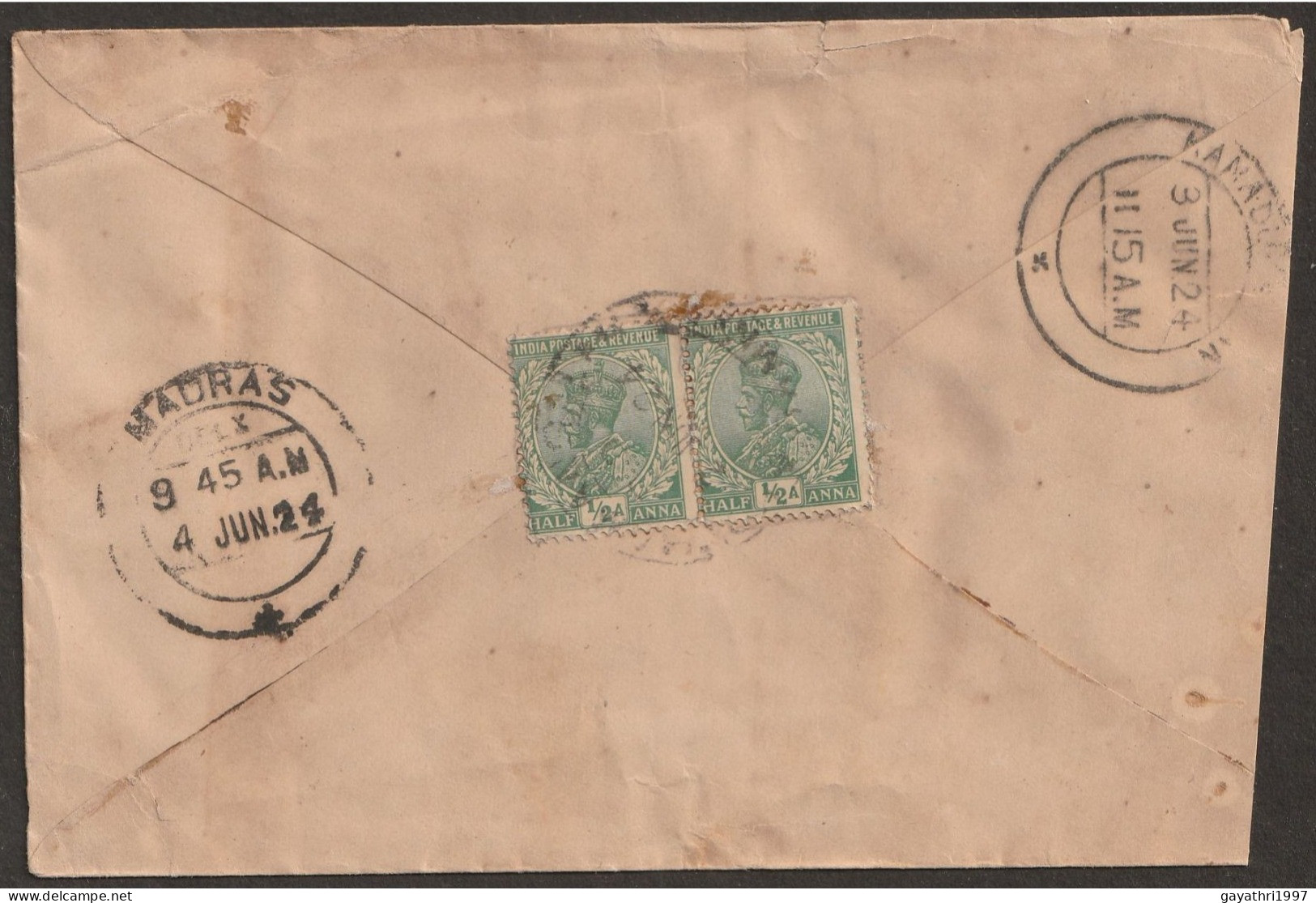 India 1924 K G V Th Stamps On Cover ERROR Perforation Shifted ( A91) - Plaatfouten En Curiosa