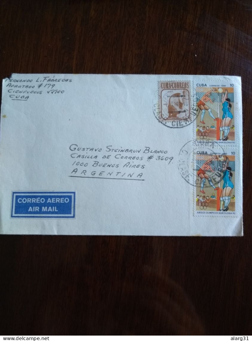 2air Letter Cuba . Argentina Yv3011*2.volleybal.barcelona.yv2527.dolphin.yv3124.fighting..e8 Reg Post Conmen 2 P.e14 3+. - Volleyball