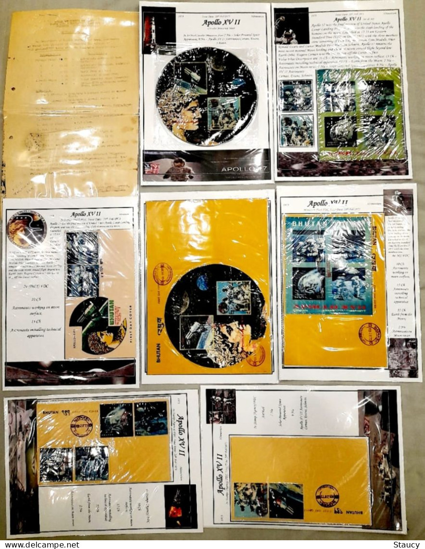 BHUTAN 1973 COLLECTION Of 3d APOLLO XVI Brochure + 2v SET+ 2 Souvenir Sheets + Official FDC + 2 + 2 Agency SS + SET FDC - Verzamelingen
