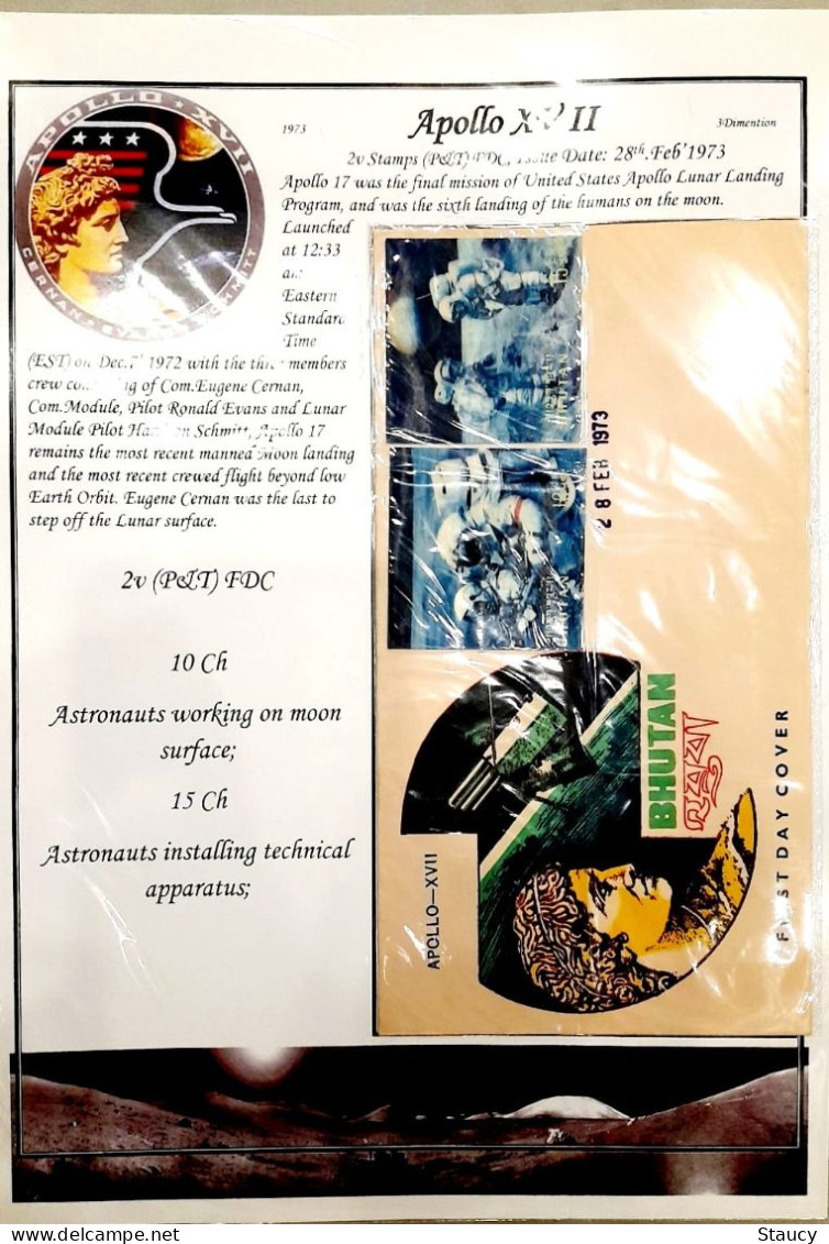 BHUTAN 1973 COLLECTION Of 3d APOLLO XVI Brochure + 2v SET+ 2 Souvenir Sheets + Official FDC + 2 + 2 Agency SS + SET FDC - Verzamelingen