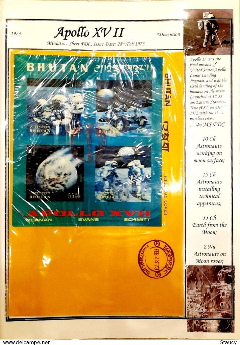 BHUTAN 1973 COLLECTION Of 3d APOLLO XVI Brochure + 2v SET+ 2 Souvenir Sheets + Official FDC + 2 + 2 Agency SS + SET FDC - Collections