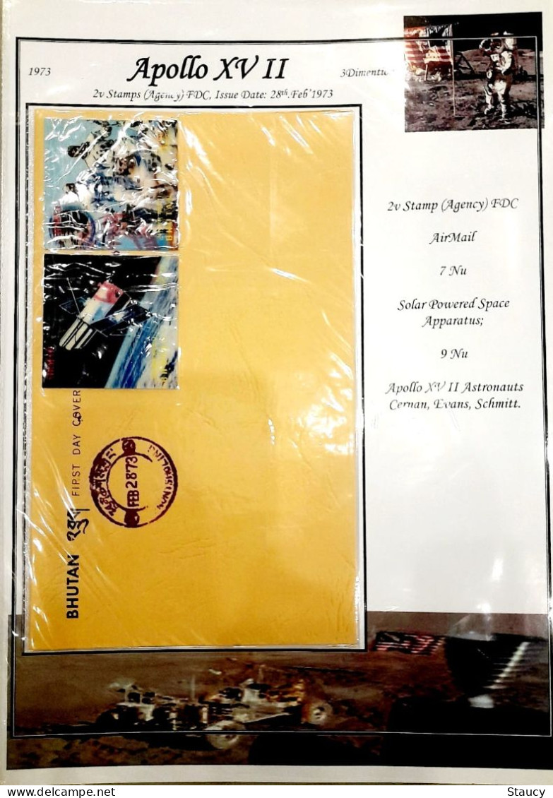 BHUTAN 1973 COLLECTION of 3d APOLLO XVI Brochure + 2v SET+ 2 Souvenir Sheets + official FDC + 2 + 2 agency SS + SET FDC