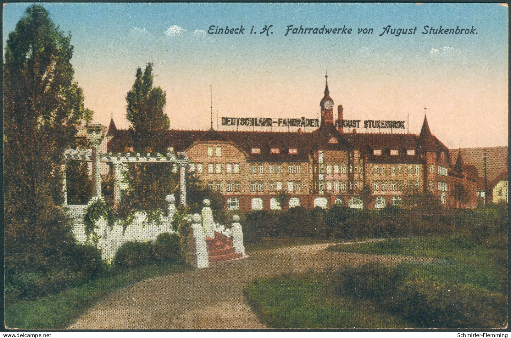 Postkarte Einbeck I. H. Fahrradwerke Von August Stukenbrok, 1906 Farbig, Ungelaufen, II - Marchands