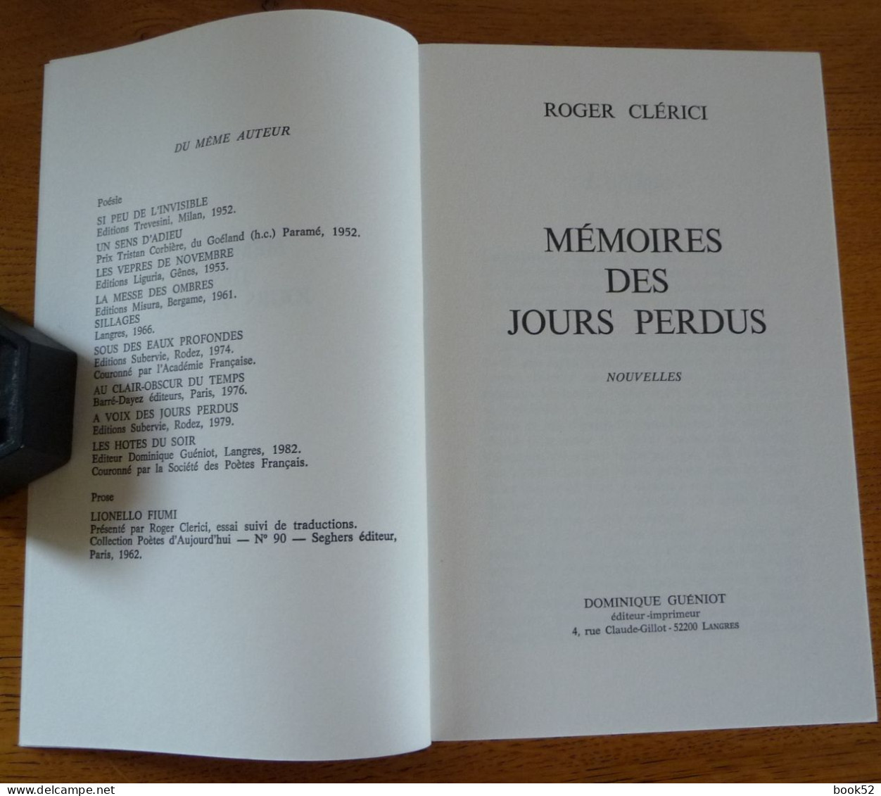 MEMOIRES Des JOURS PERDUS, Nouvelles Par Roger CLERICI (Auteur Haut-Marnais) - Champagne - Ardenne