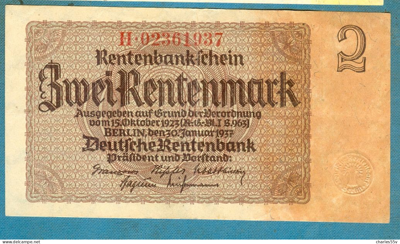 2 Rentenmark 30.1.1937 Serie H - Sonstige & Ohne Zuordnung