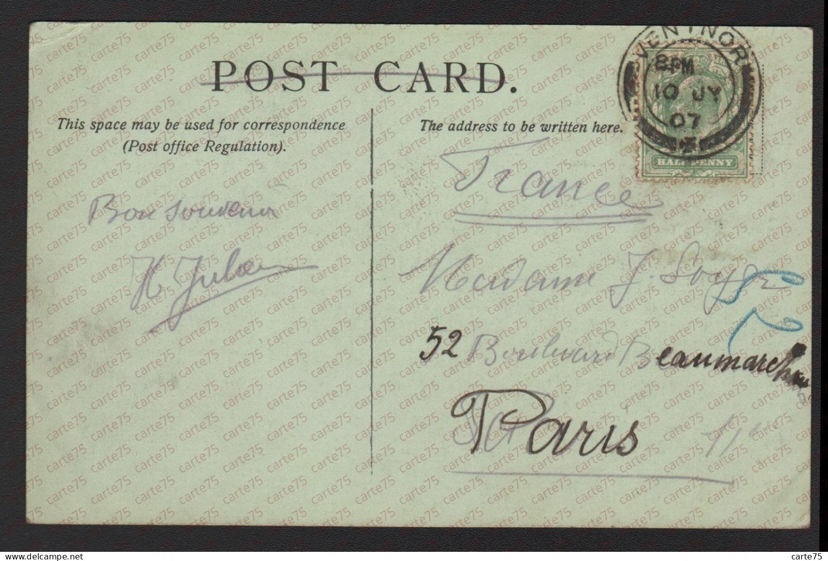 Postmarked 10 JY 1907 Sent To Paris From Ventnor CPA Bournemouth East Cliff Congregationnal Church Hampshire England - Bournemouth (bis 1972)