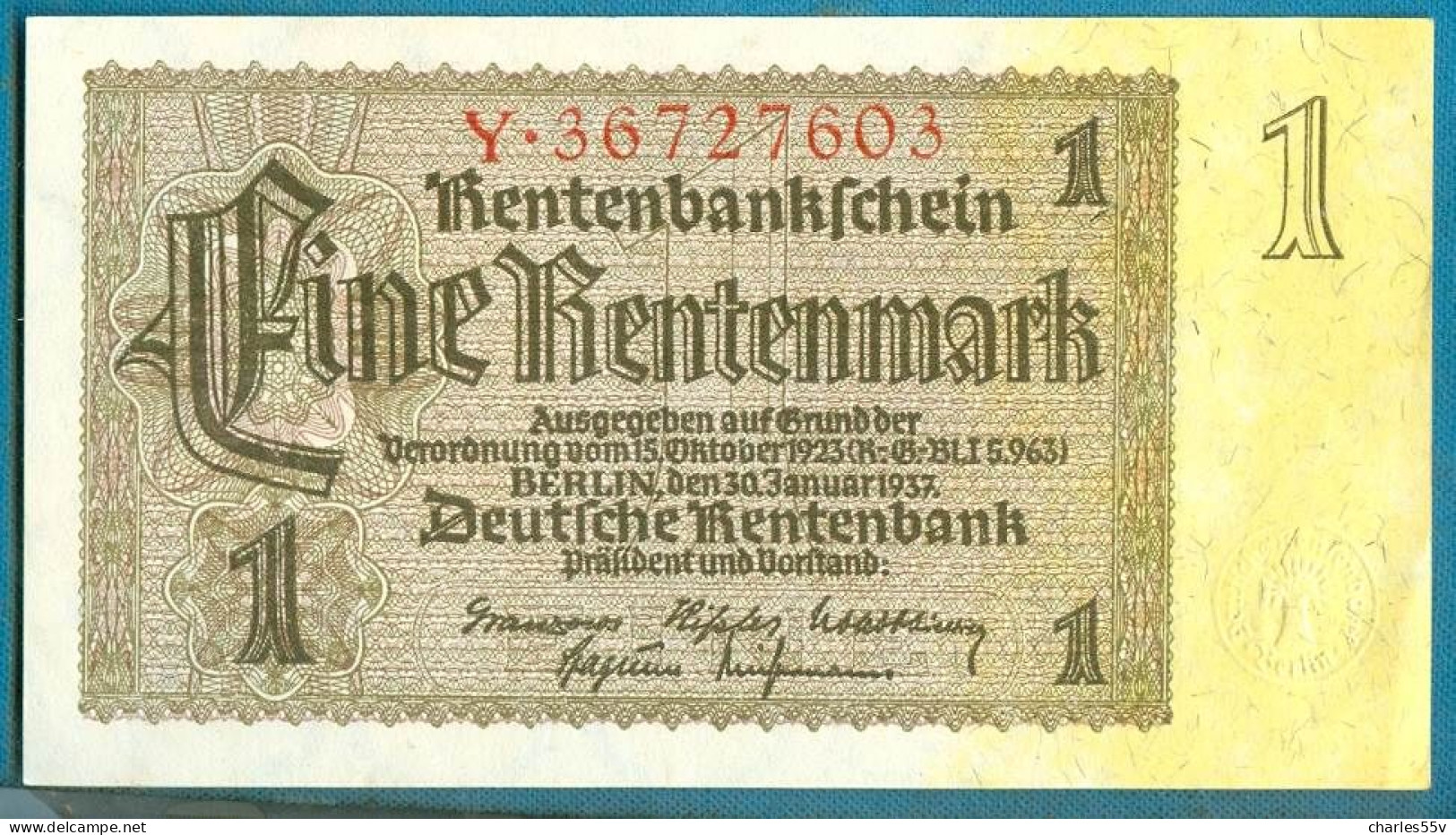 1 Rentenmark 30.1.1937 Serie Y  AUNC - Other & Unclassified