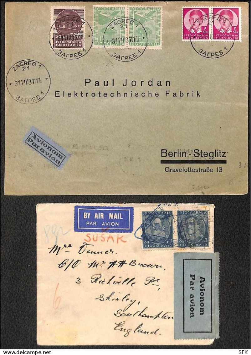 1933 Two Airmail Letters With Different Domestic Airmail Labels One Sent To Berlin Other To England, VF - Airmail