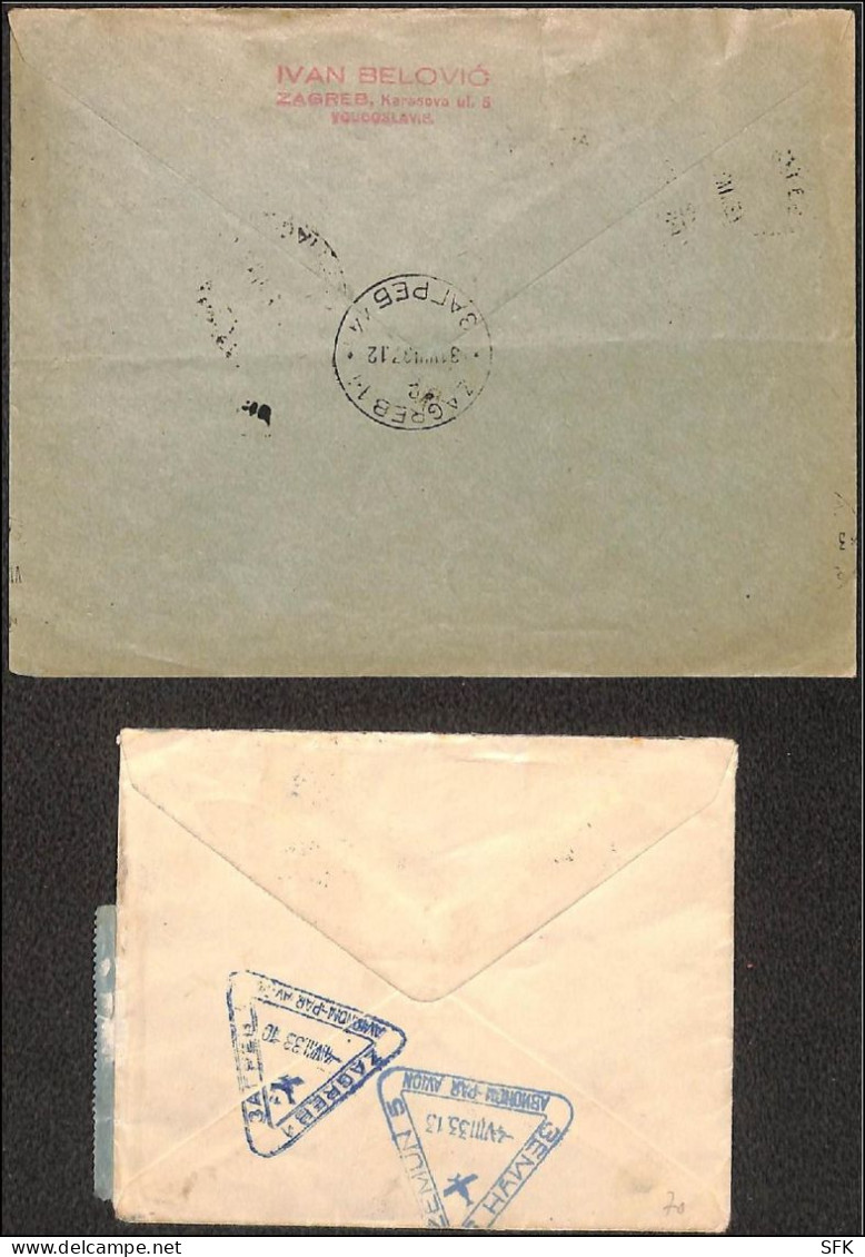 1933 Two Airmail Letters With Different Domestic Airmail Labels One Sent To Berlin Other To England, VF - Airmail