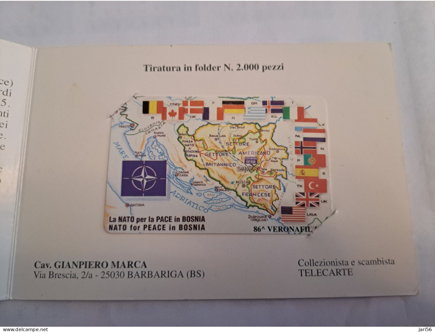 ITALIA LIRE 2000 /MILITAIR/  NATO FOR PEACE IN BOSNIA / CARD IN PRESENTATION CARD / MINT    PREPAID   ** 16169** - Public Ordinary