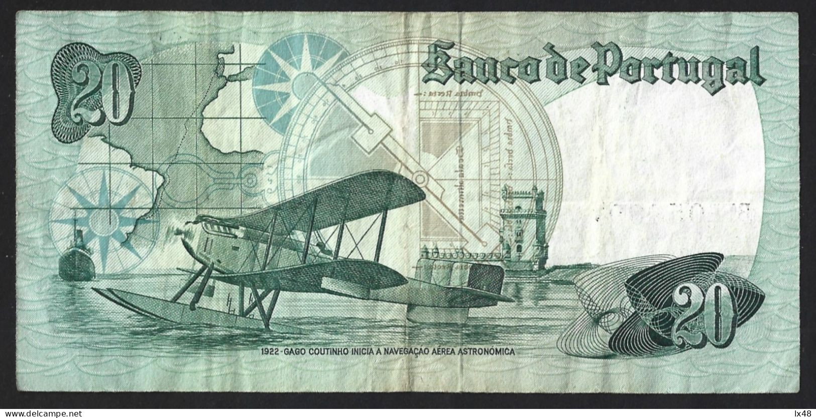 20$00 Note From 1st Aerial Crossing Of South Atlantic Lisbon Rio De Janeiro 1922. Gago Coutinho. Belém Tower. Note Ch9 - Portugal