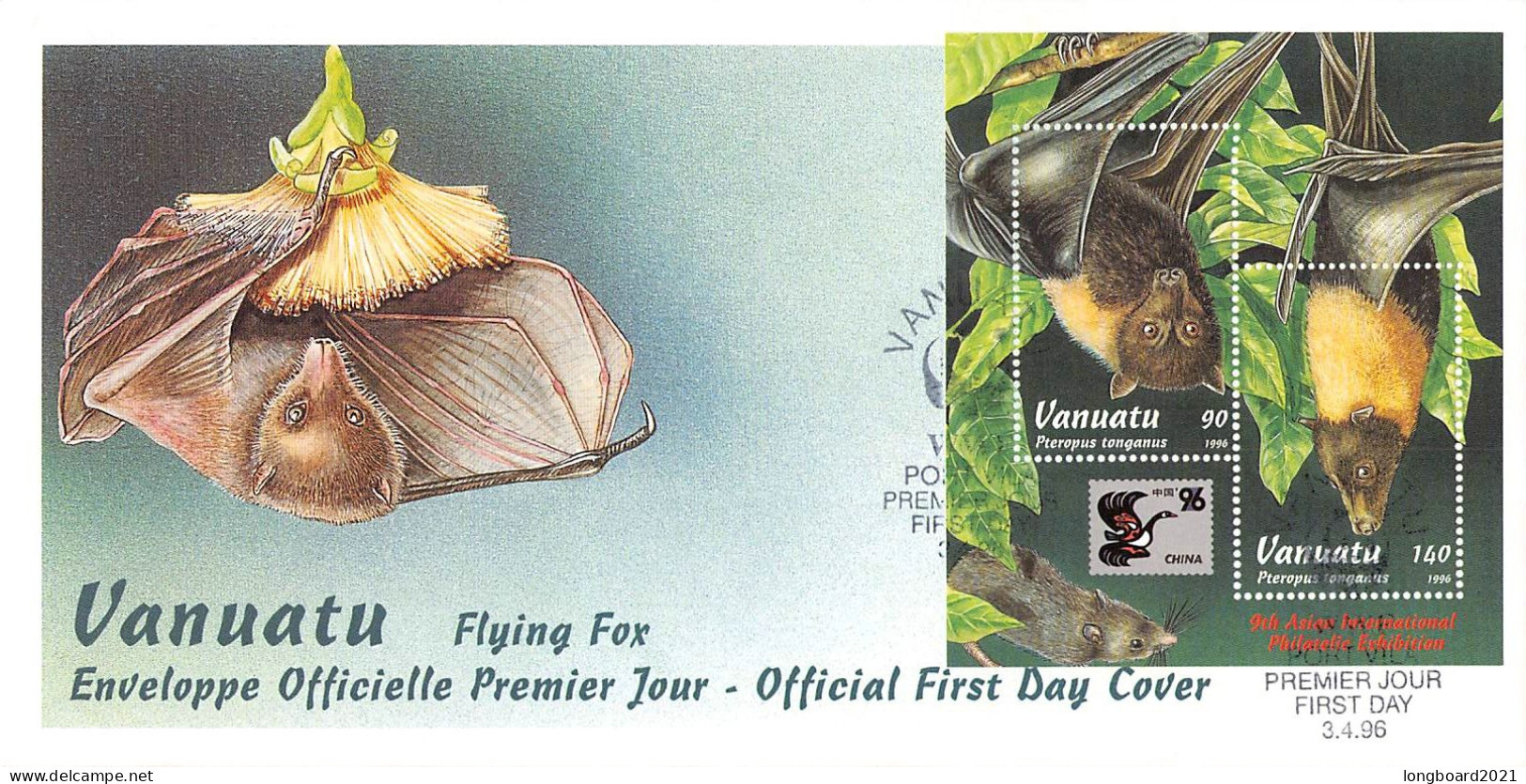 VANUATU - FDC WWF 1996 - BATS / 4161 - Vanuatu (1980-...)