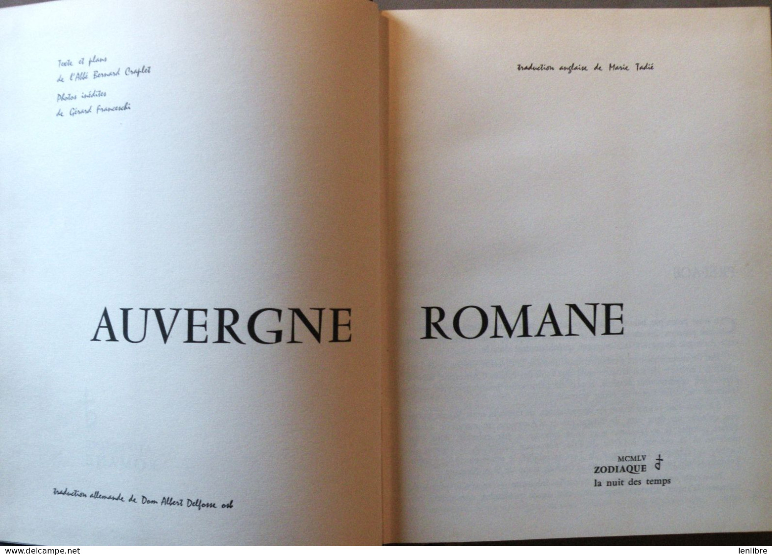 AUVERGNE ROMANE. Abbé Bernard Craplet. Ed. Zodiaque. 1955. - Auvergne