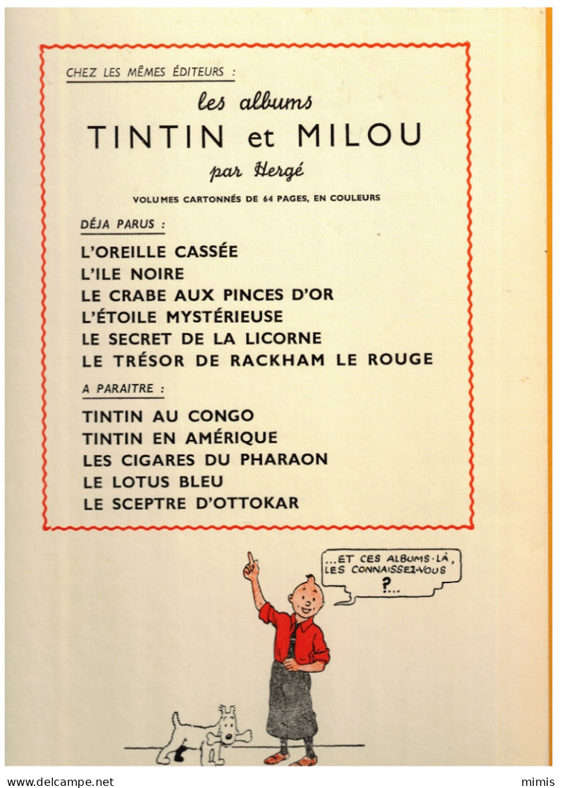 TINTIN       Le Trésor De Rackham Le Rouge         Fac-similé  De L'édition Originale De 1944   Edition 11/2002 - Tintin