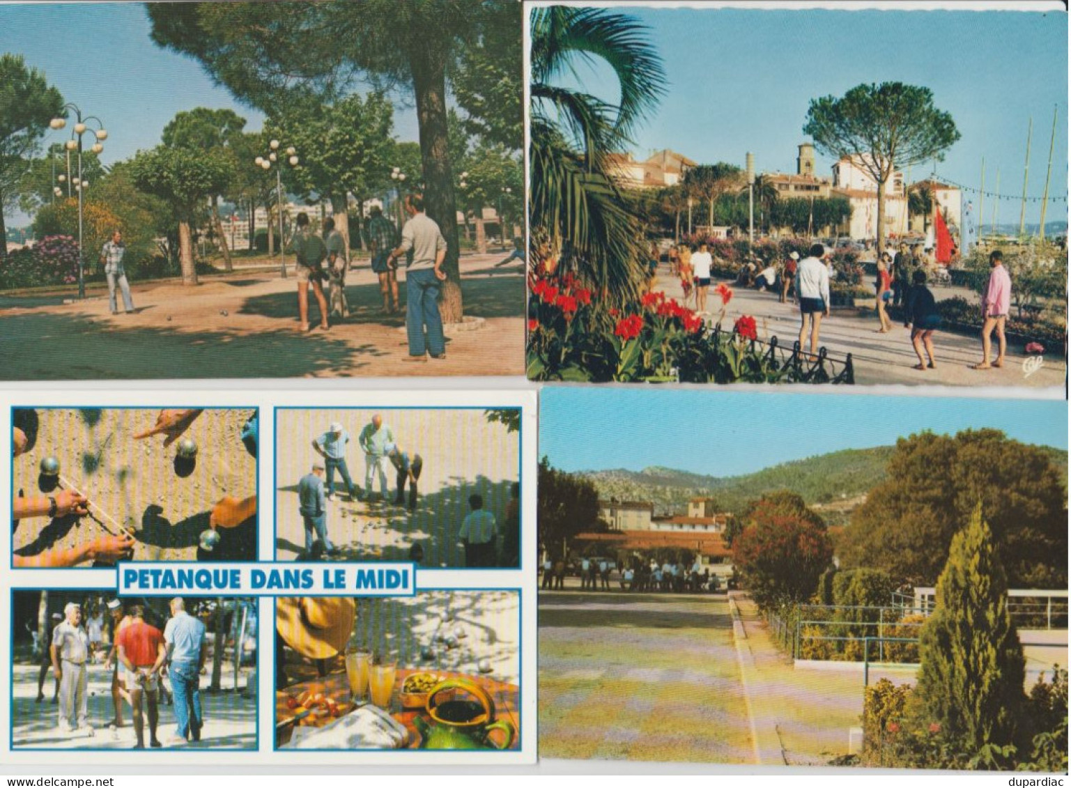 PETANQUE et jeux de boules : lot de 33 cartes postales humoristiques et terrains de jeux.